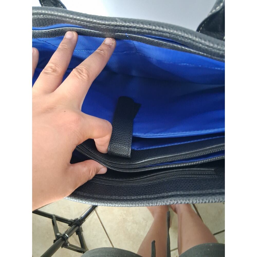 BMW Black Pebbled Genuine Leather Tote Bag - Ladies Top Handle Work & Laptop Bag - Picture 9 of 14